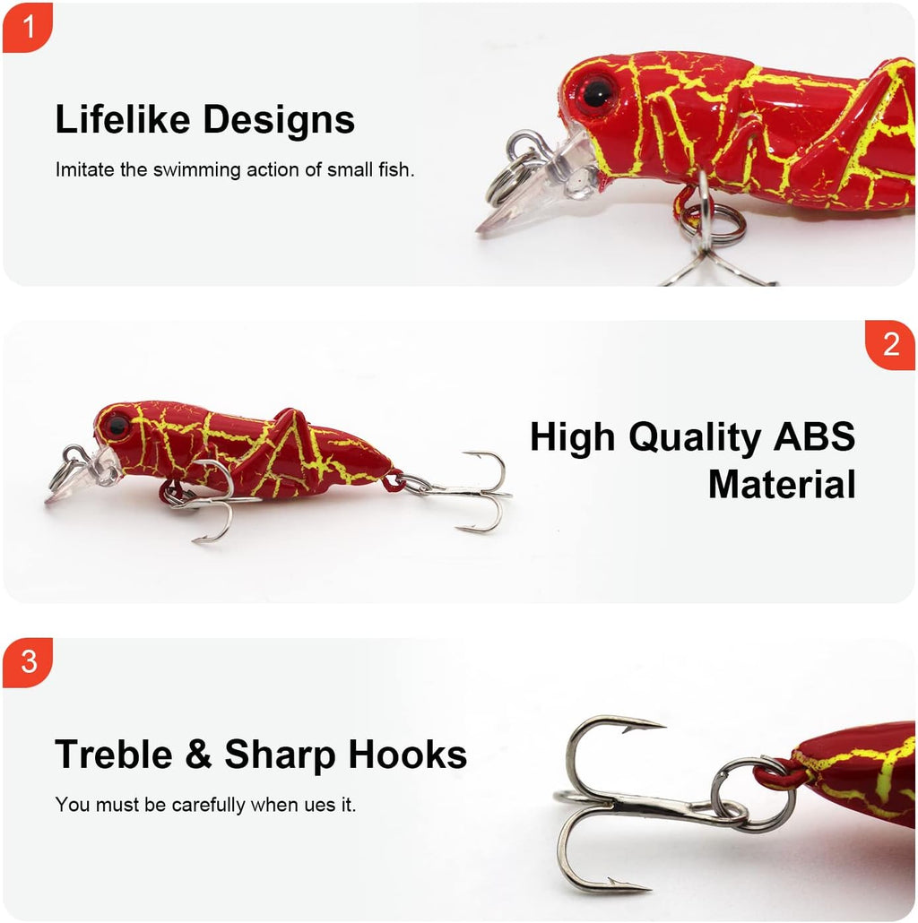 5Pcs Grasshopper Crankbait Hard Fishing Lures